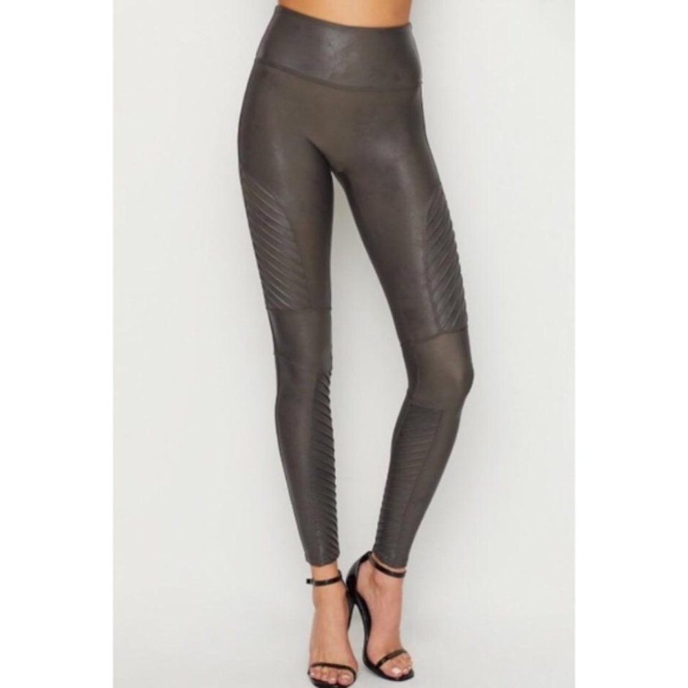 NWT Brand New Spanx Faux Leather Moto Leggings in Gunmetal Grey Size Small